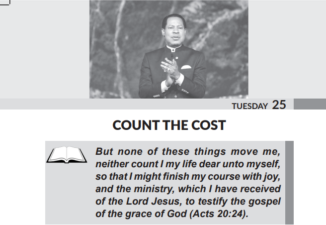 Tuesday 25th July, Today’s Article: Count The Cost